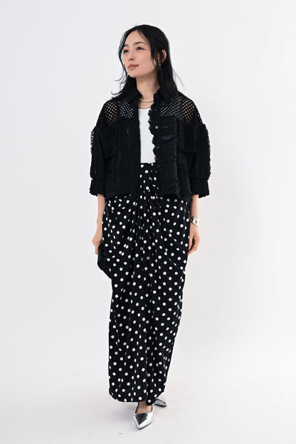 メッシュフリルコンビブラウス