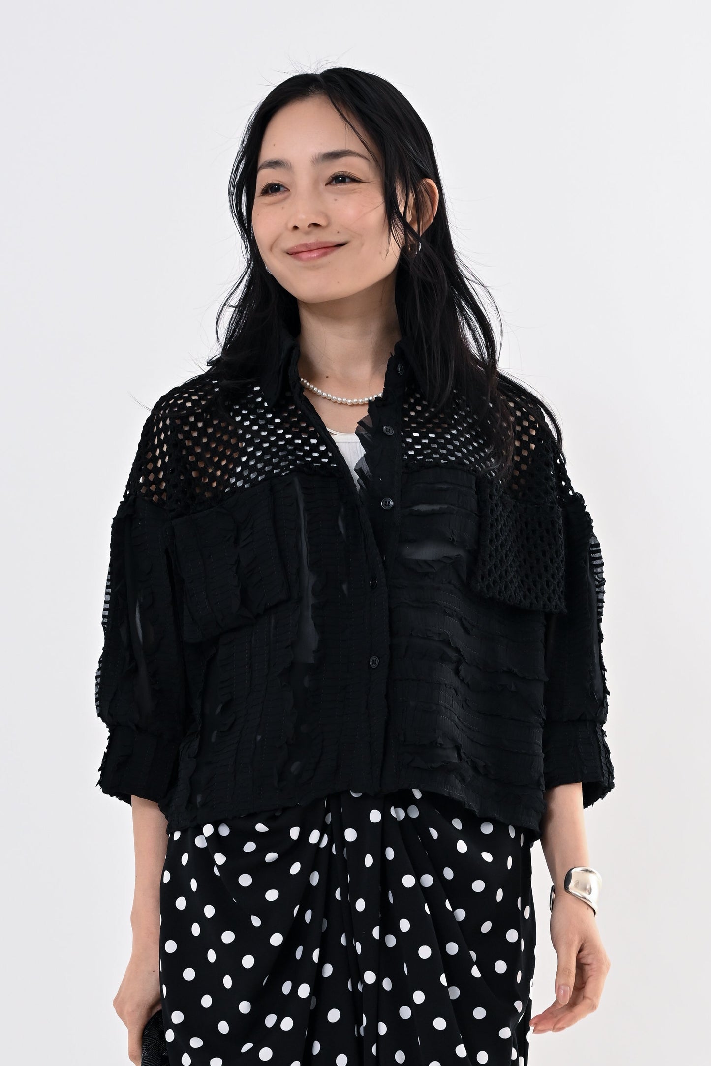 メッシュフリルコンビブラウス