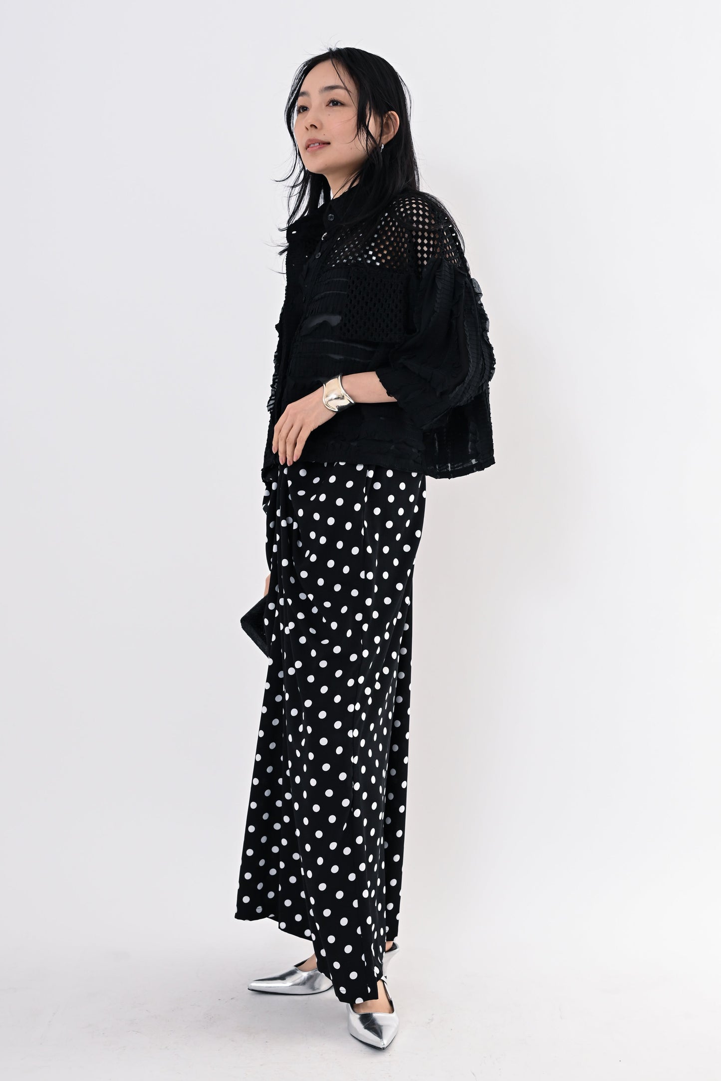 メッシュフリルコンビブラウス