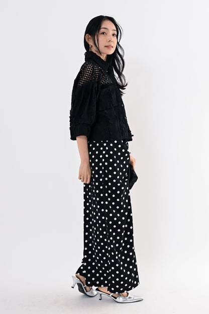 メッシュフリルコンビブラウス