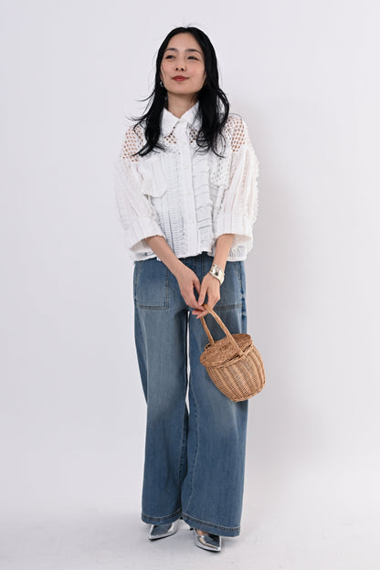 メッシュフリルコンビブラウス