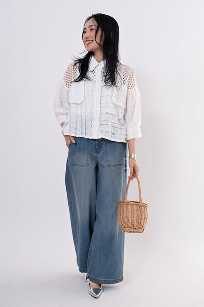 メッシュフリルコンビブラウス