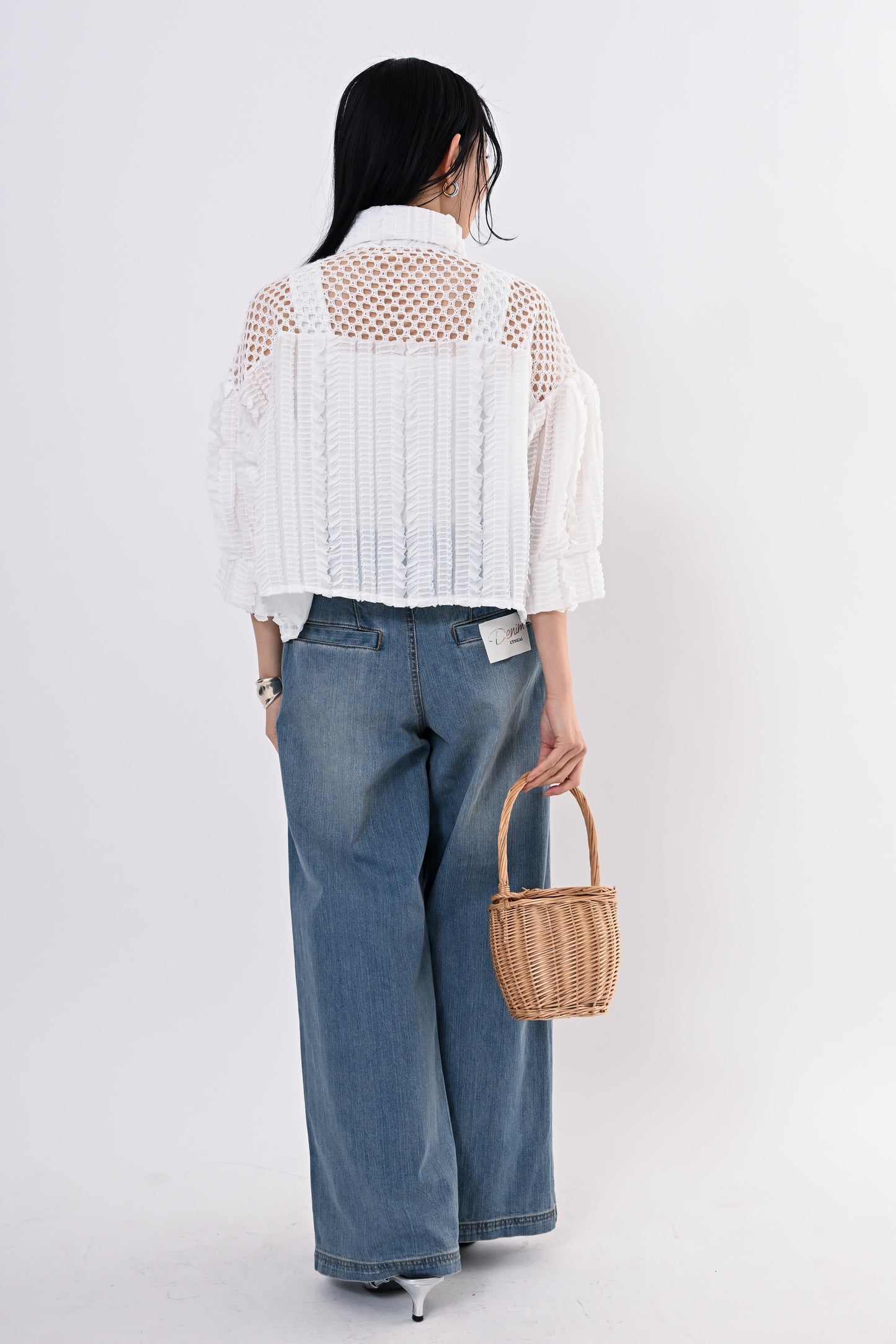 メッシュフリルコンビブラウス