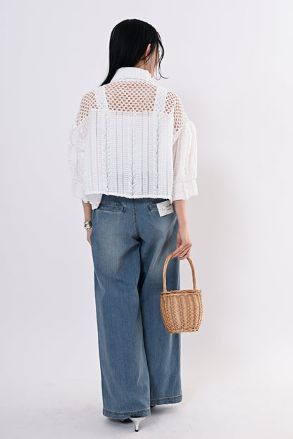 メッシュフリルコンビブラウス