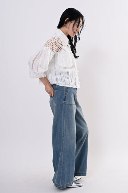 メッシュフリルコンビブラウス