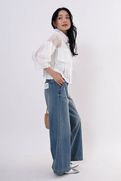 メッシュフリルコンビブラウス