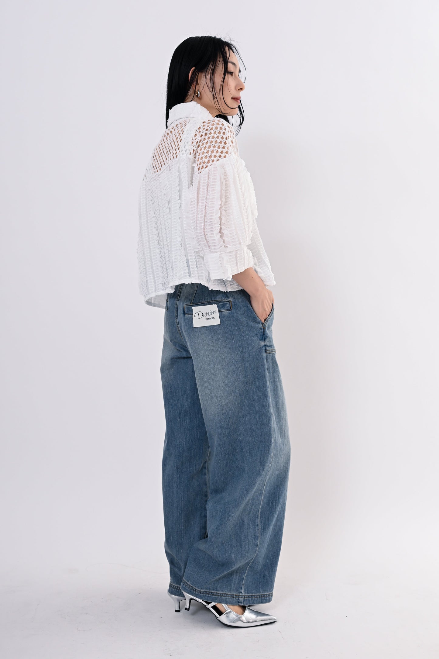 メッシュフリルコンビブラウス