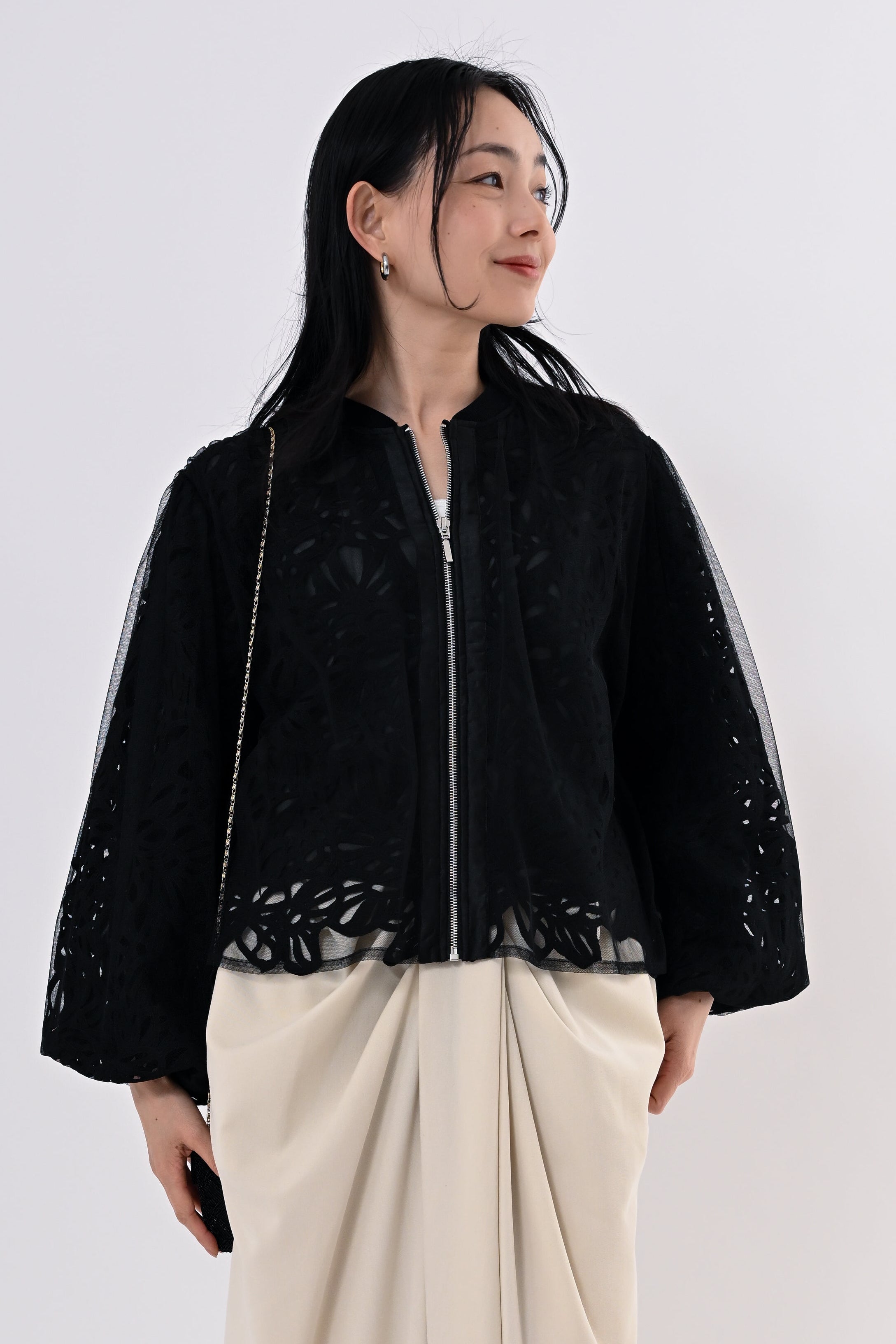 レイヤードレースブルゾン｜ライトアウター｜good mood madam ( グッド