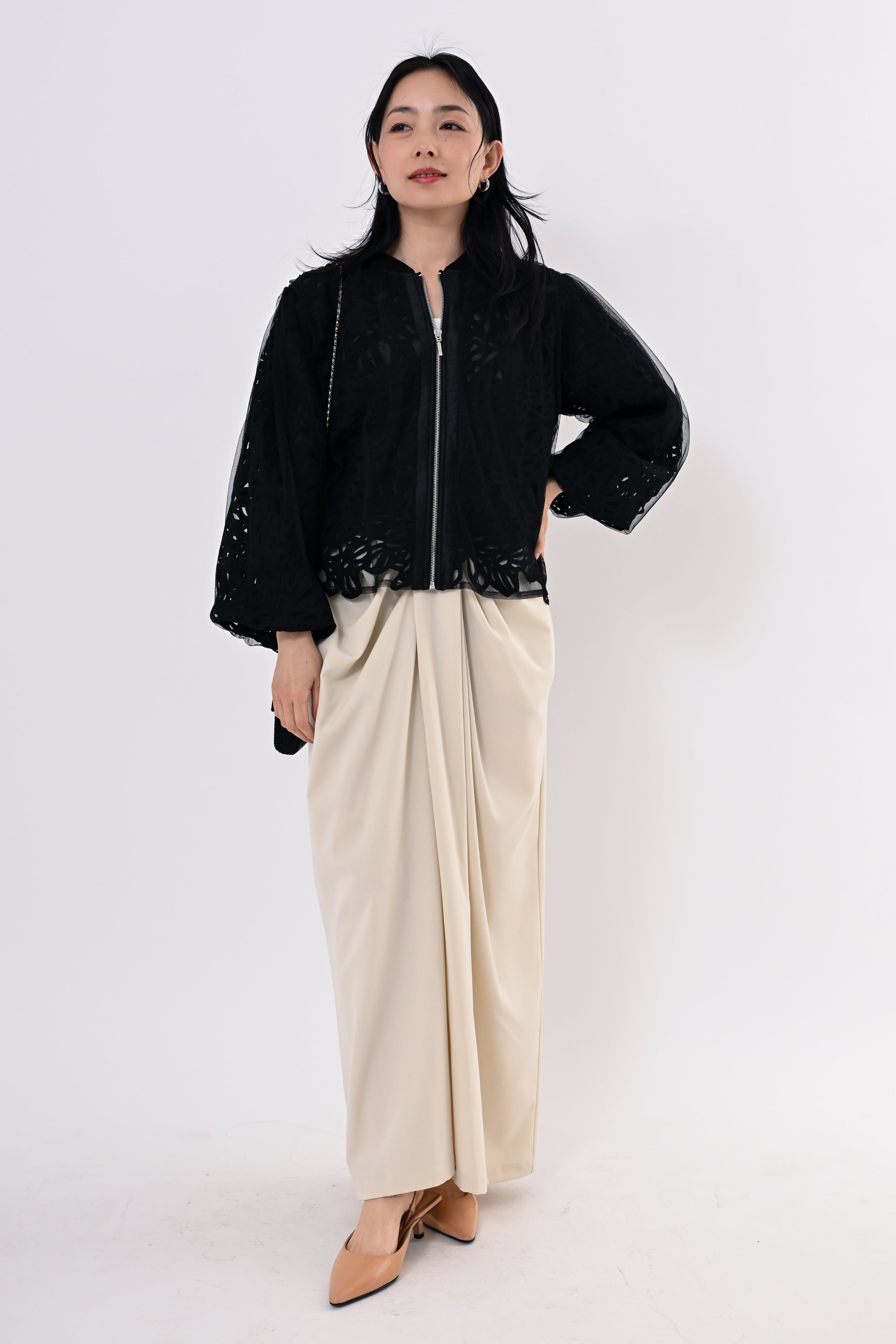 レイヤードレースブルゾン｜ライトアウター｜good mood madam ( グッド