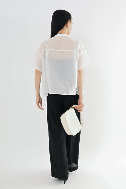 シアーリネン裾ドロストブラウス