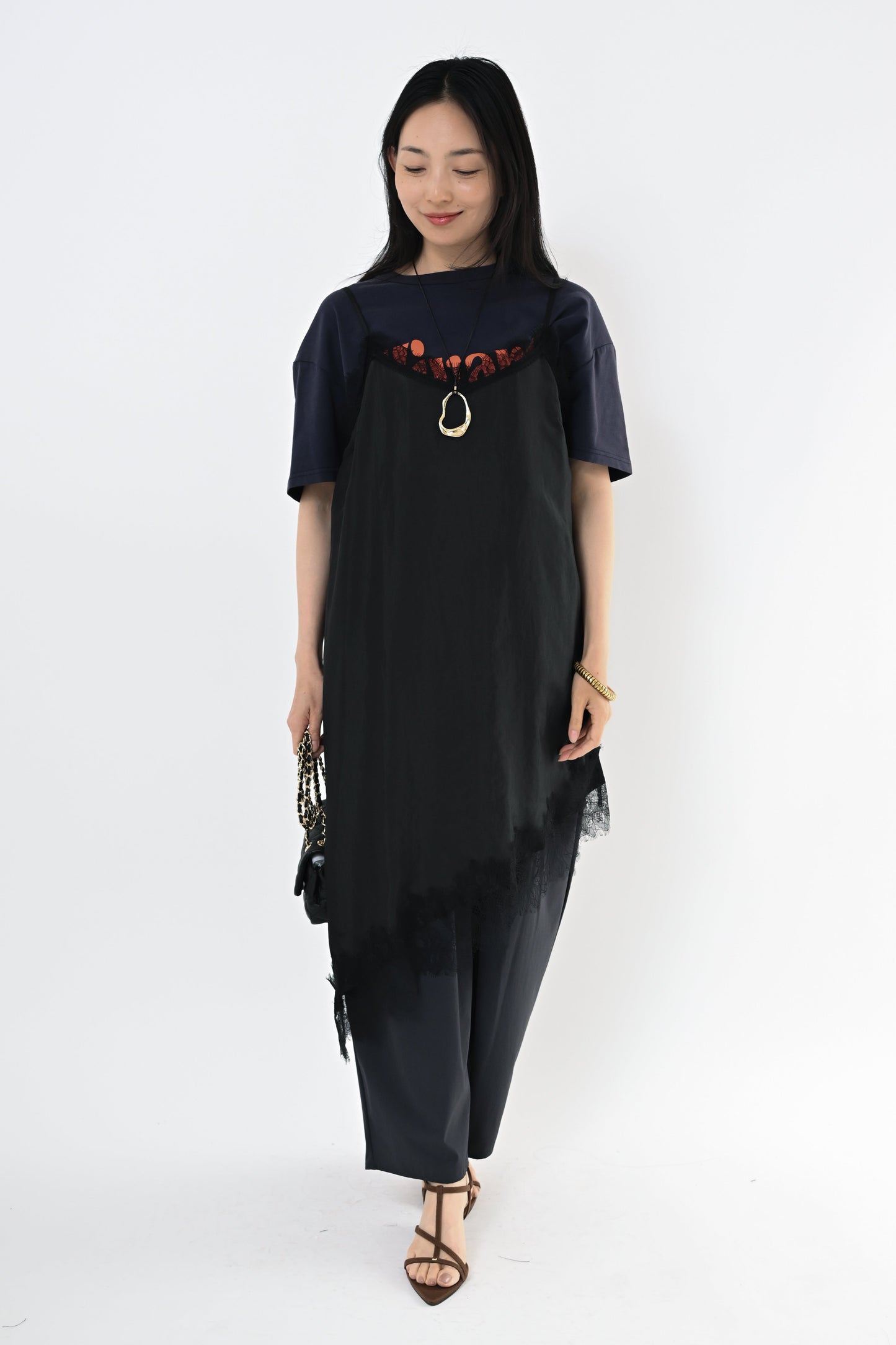 [再入荷]レースアシメヘムキャミソール