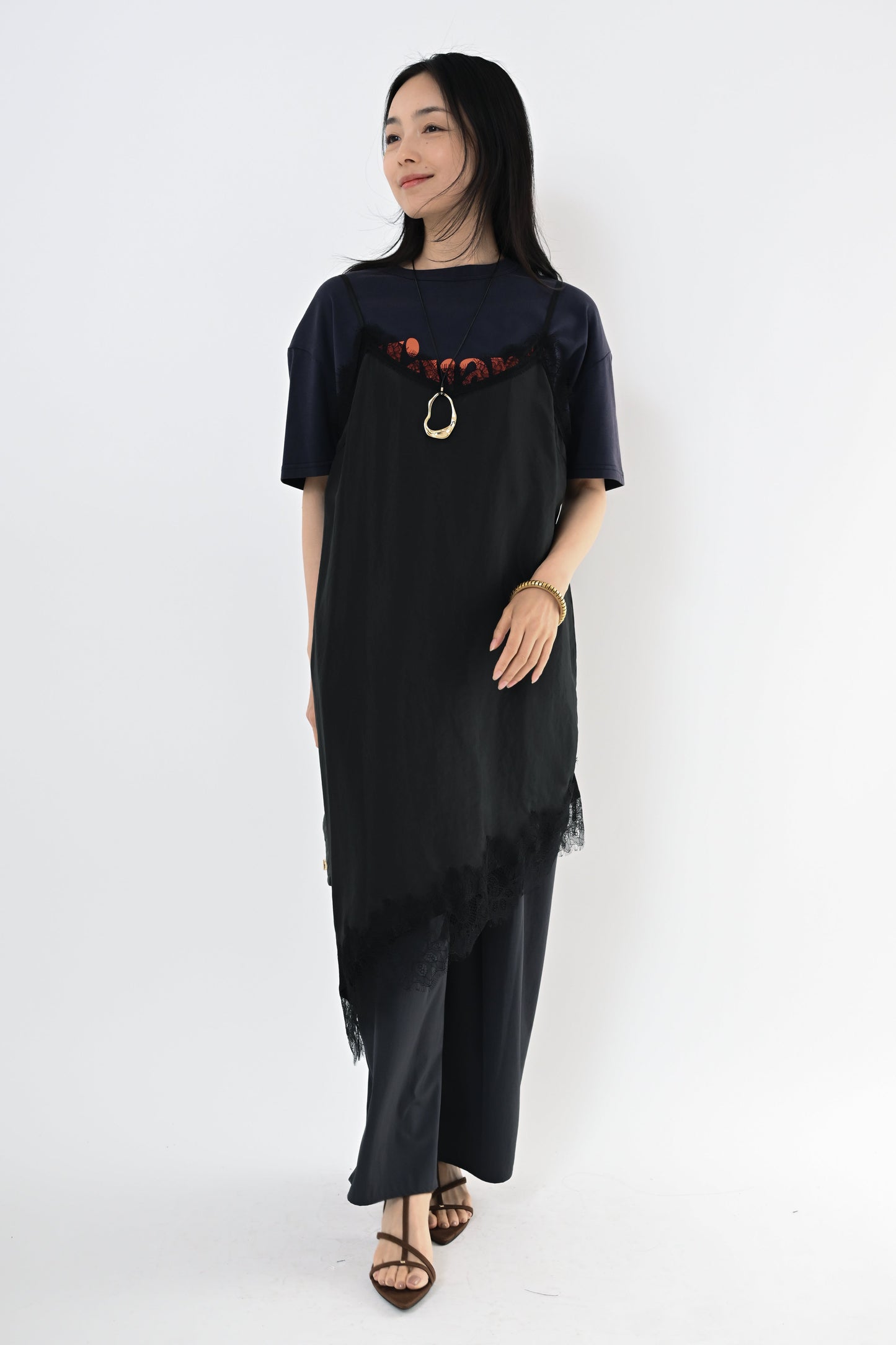[再入荷]レースアシメヘムキャミソール