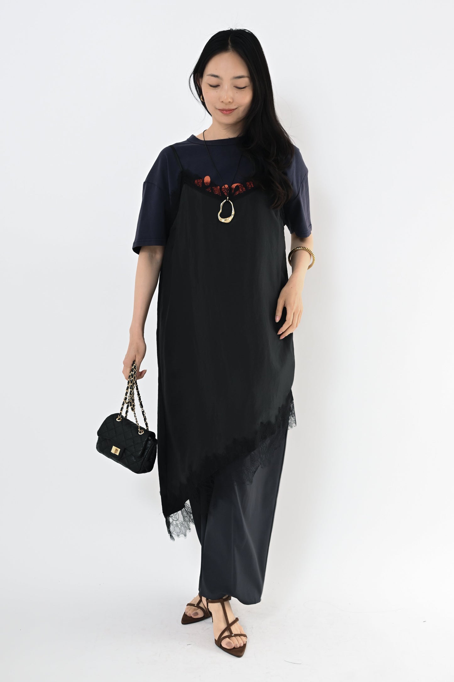 [再入荷]レースアシメヘムキャミソール