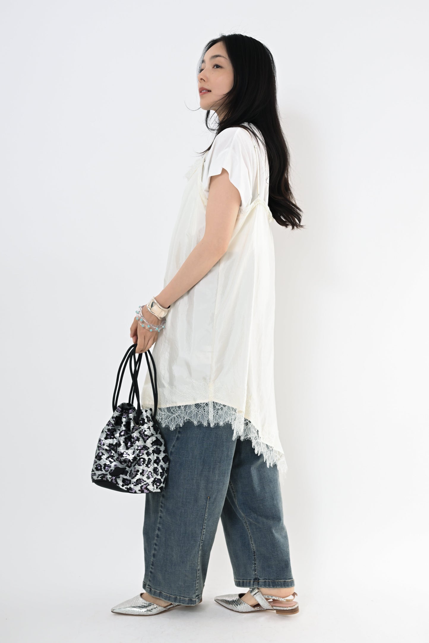 [再入荷]レースアシメヘムキャミソール