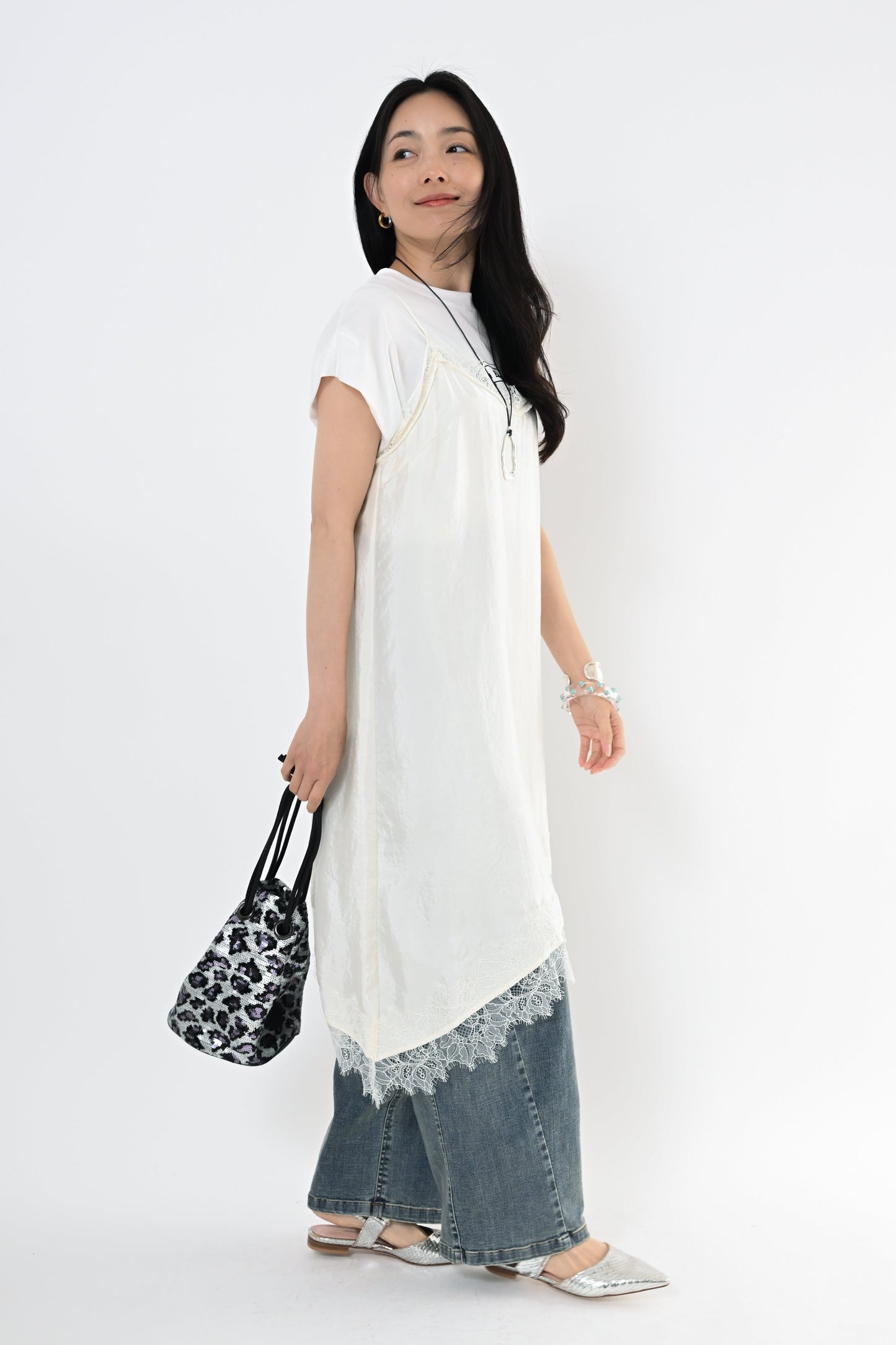 [再入荷]レースアシメヘムキャミソール