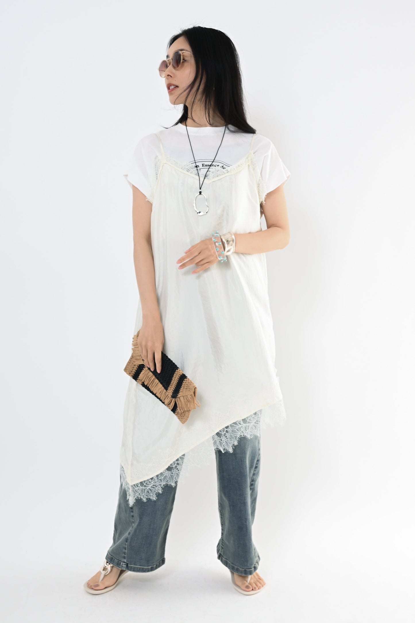 [再入荷]レースアシメヘムキャミソール