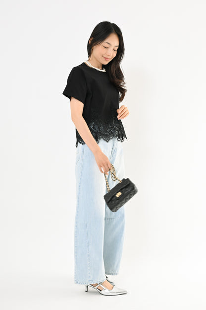 裾レースTシャツ