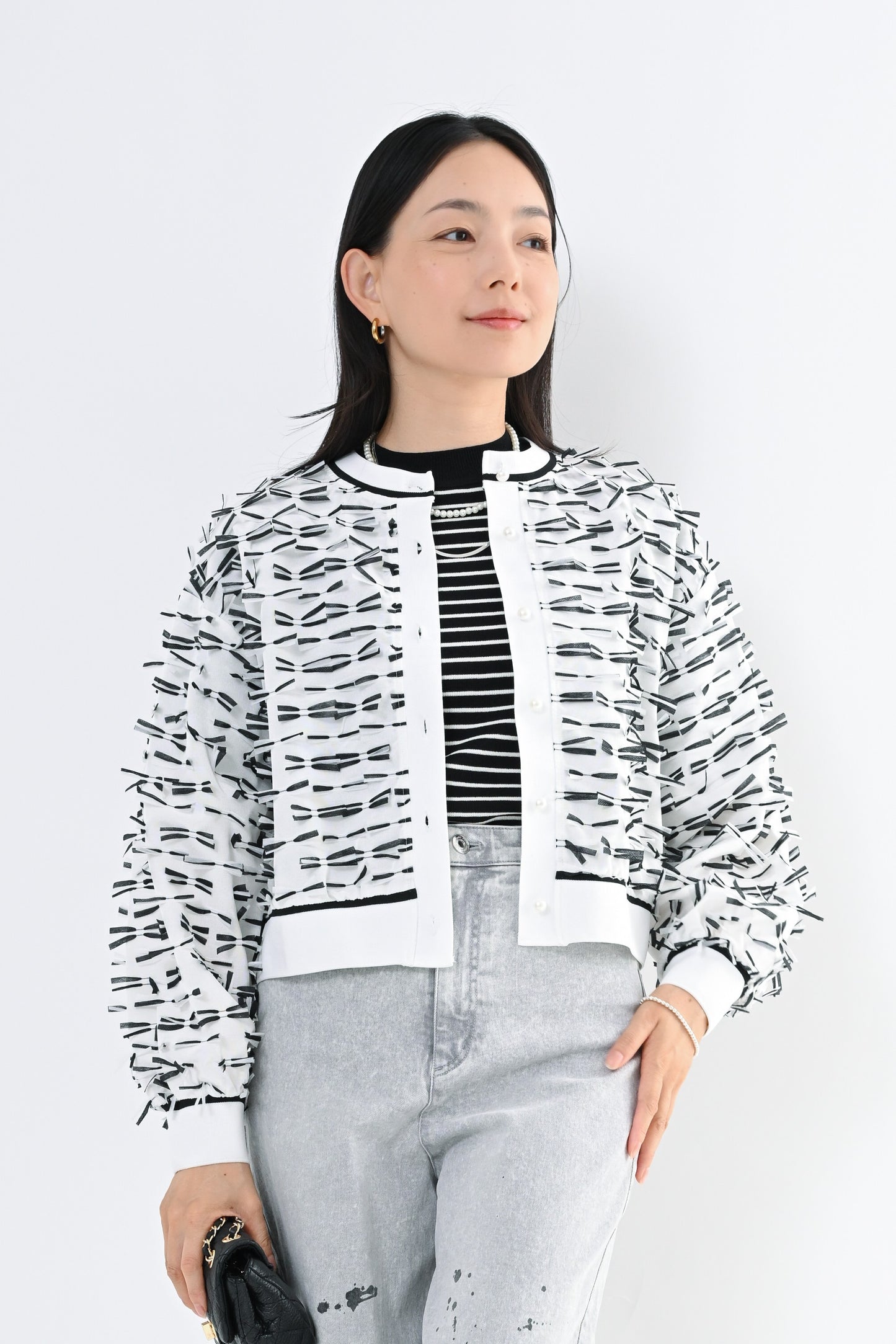 〈予約〉リボンジャガードカーディガン